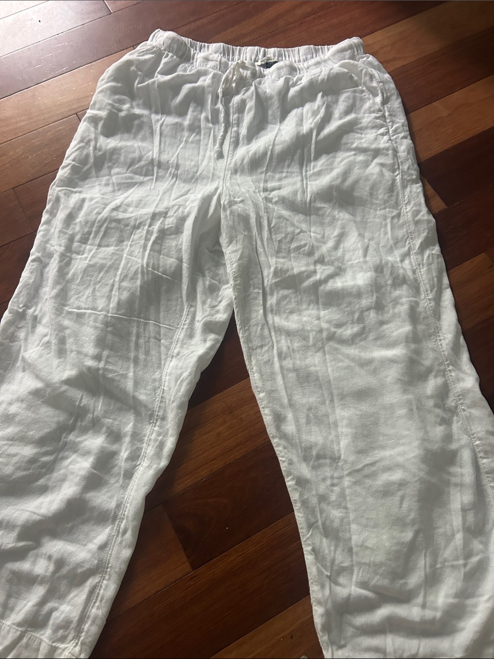 American Eagle Outfitters White Linen Drawstring Pants